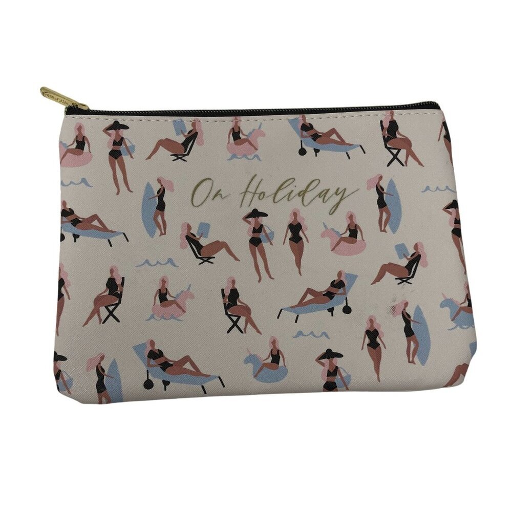 Ruby+Cash "On Holiday" Cosmetic Pouch Gold Zipper Playful Swimsuit Print Vacay